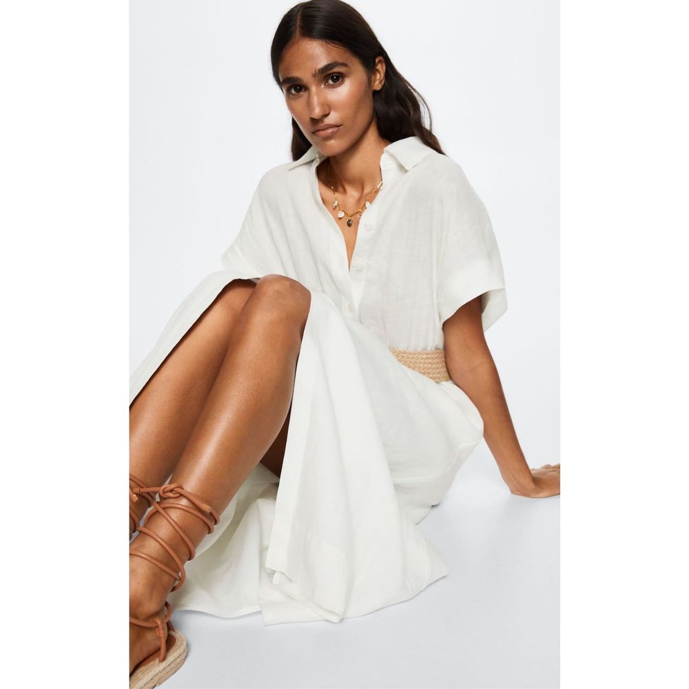 Mango Linen Shirt Dress White Size 6 - Picture 5 of 12